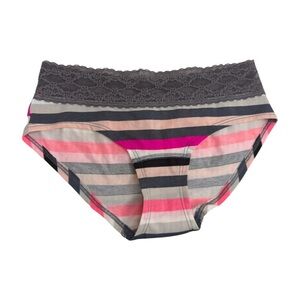 Victoria's Secret Pink, Gray & Cream Striped Lace Hiphugger Briefs
